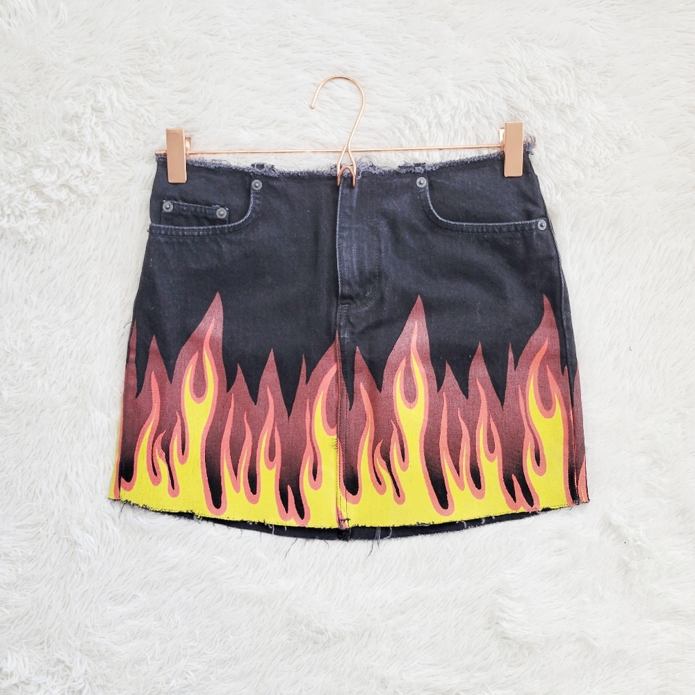 Carmar Flames Black Denim Mini Skirt
